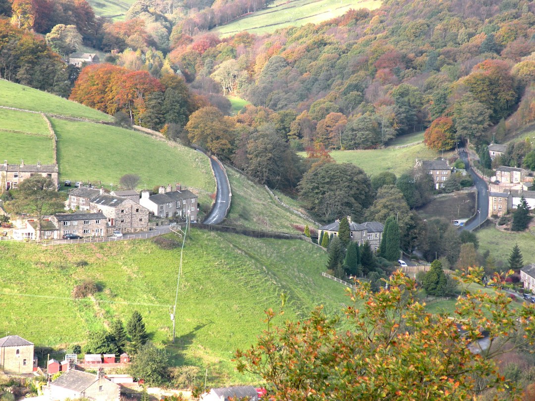 Autumn village nestled in the rolling hills of the Peak District, Derbyshire